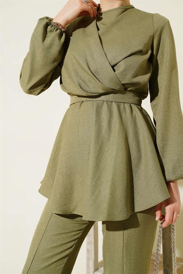 2 Piece Set with Cross Front Belt, Light Green