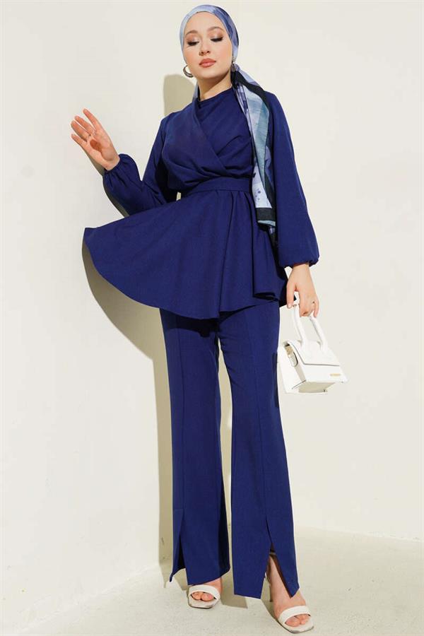 2 Piece Set with Cross Front Belt, Navy Blue