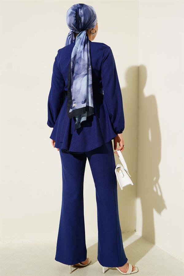 2 Piece Set with Cross Front Belt, Navy Blue