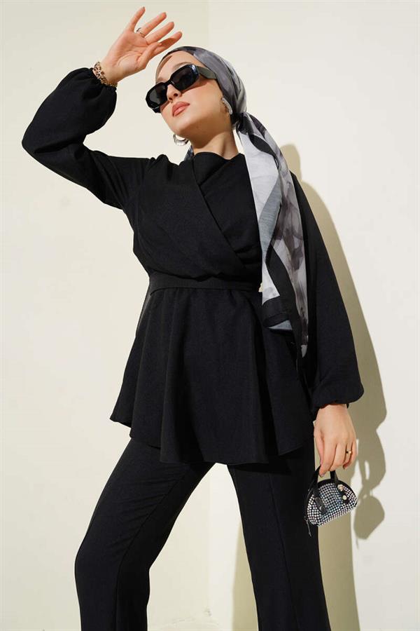 2 Piece Set with Cross Front Belt, Black