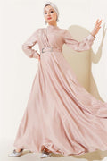 Crisscross Pleated Satin Dress Beige