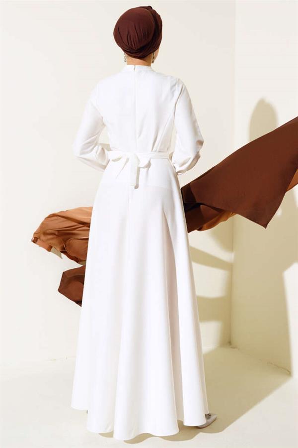 Crisscross Pleated Satin Dress White