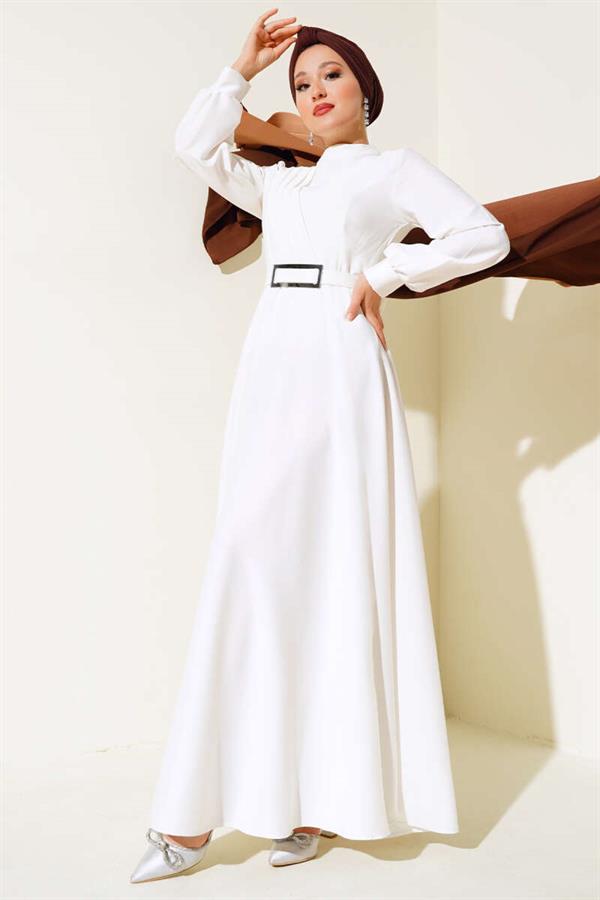Crisscross Pleated Satin Dress White