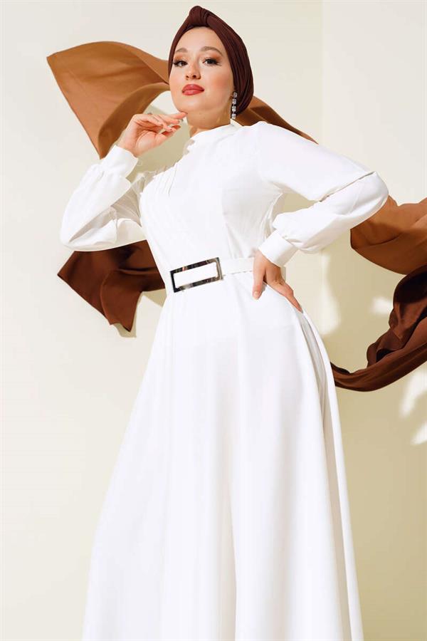 Crisscross Pleated Satin Dress White