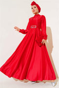 Crisscross Pleated Satin Dress Red