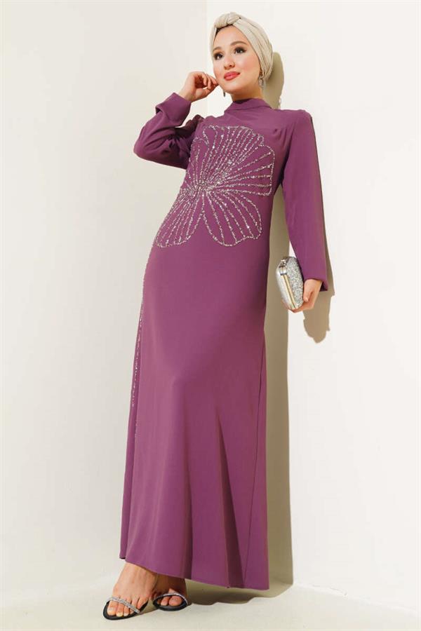 Front Flower Stone Dress Magenta