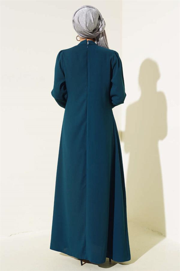 Front Flower Stone Dress Petrol