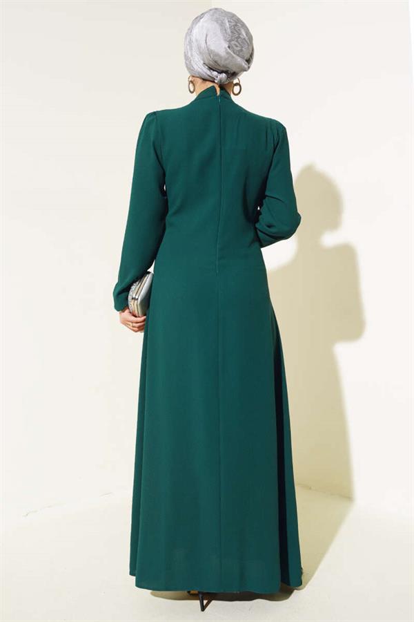Front Flower Stone Dress Emerald