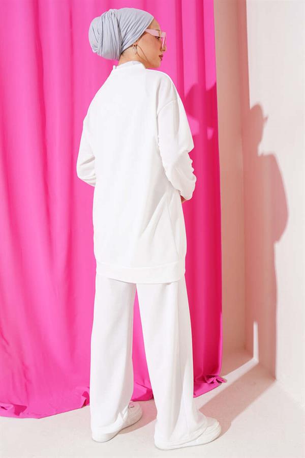 Basic 2 Piece Set White with Front Pocket