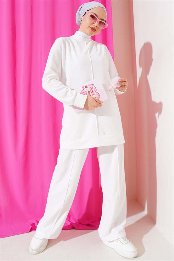 Basic 2 Piece Set White with Front Pocket