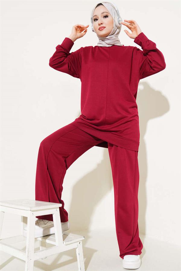 Basic Double Breasted 2 Piece Set Claret Red