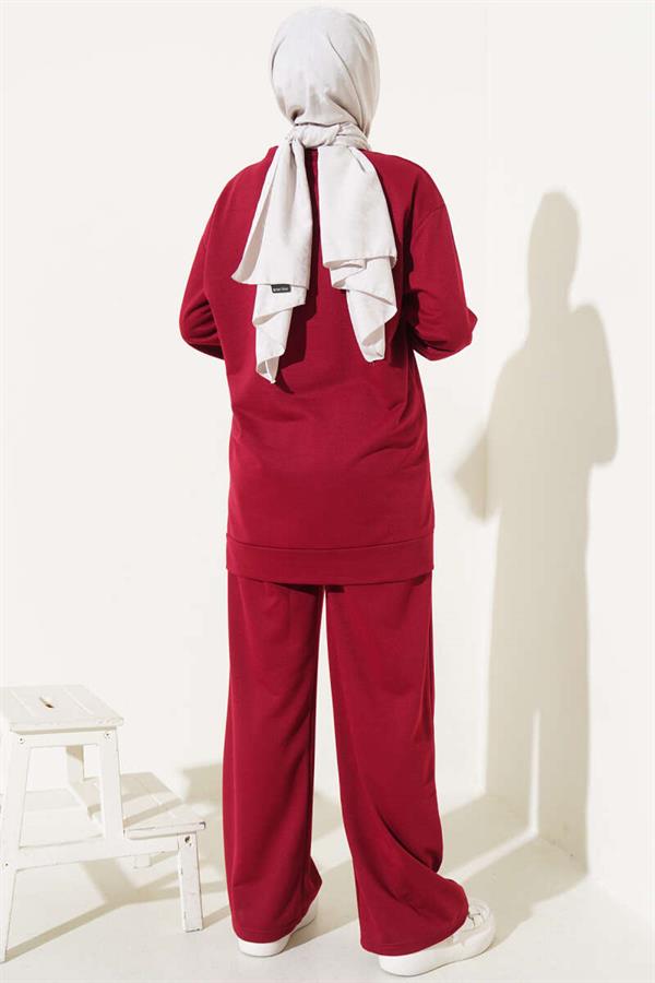 Basic Double Breasted 2 Piece Set Claret Red