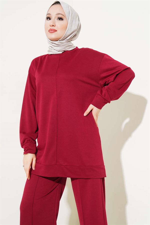 Basic Double Breasted 2 Piece Set Claret Red