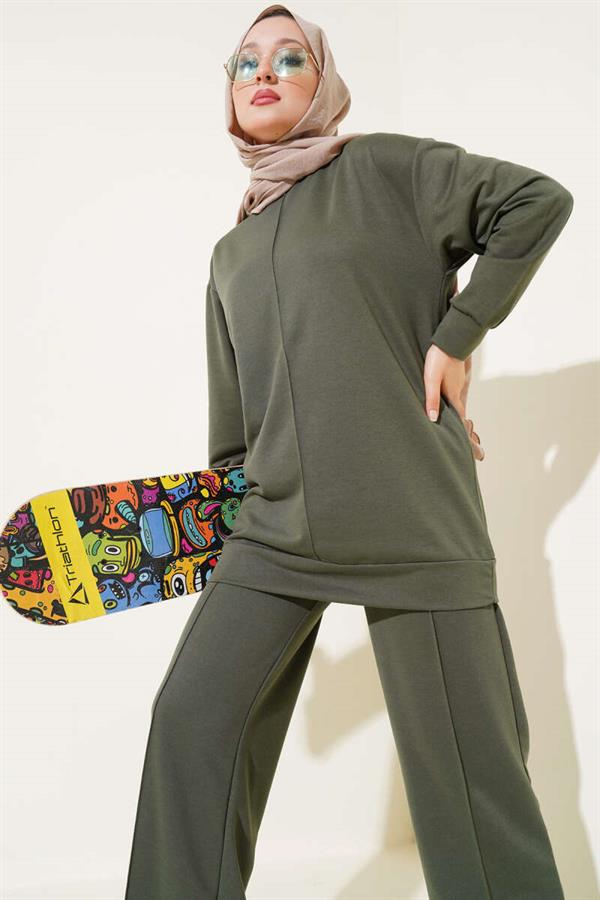 Basic Double-breasted 2 Piecet Set Khaki