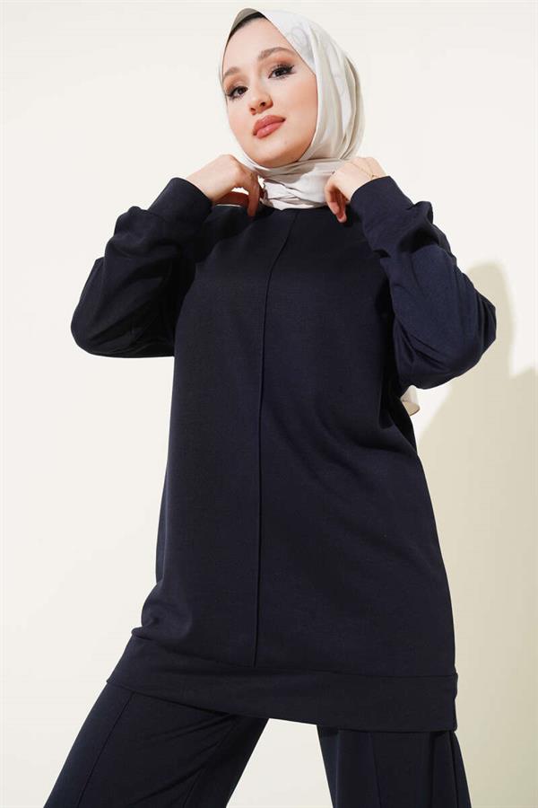 Basic 2 Piece Set with Front Zipper Navy Blue