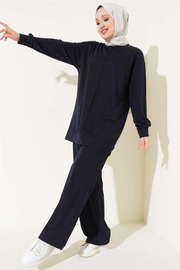 Basic 2 Piece Set with Front Zipper Navy Blue