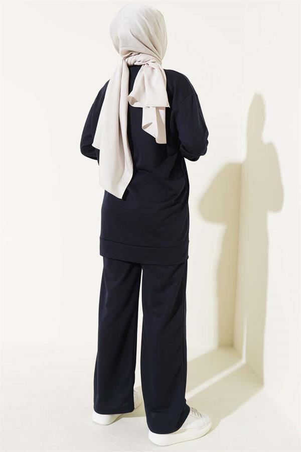 Basic 2 Piece Set with Front Zipper Navy Blue