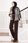 Palazzo Trousers with Elastic Waist and Front Zipper, Brown