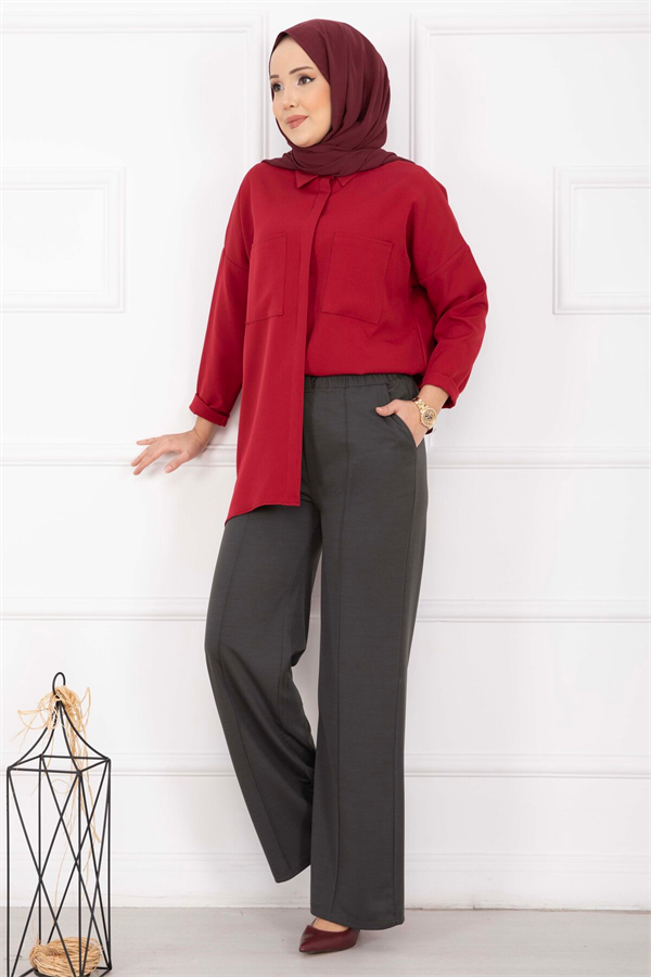 Dark Gray Trousers with Front Pocket Detail