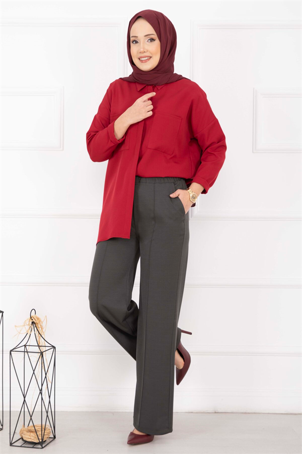 Dark Gray Trousers with Front Pocket Detail