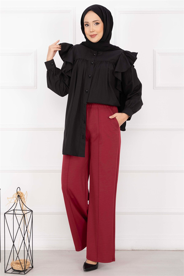Burgundy Trousers with Front Pocket Detail