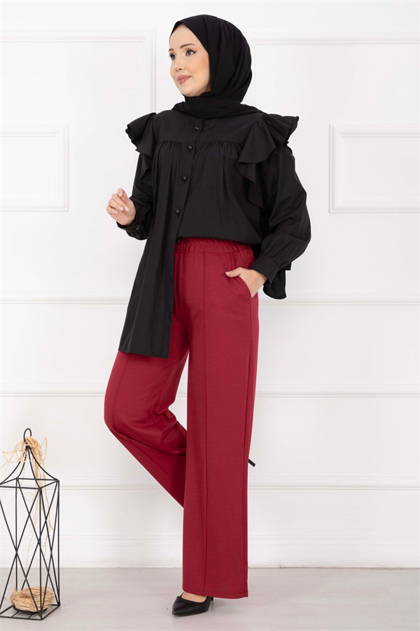 Burgundy Trousers with Front Pocket Detail