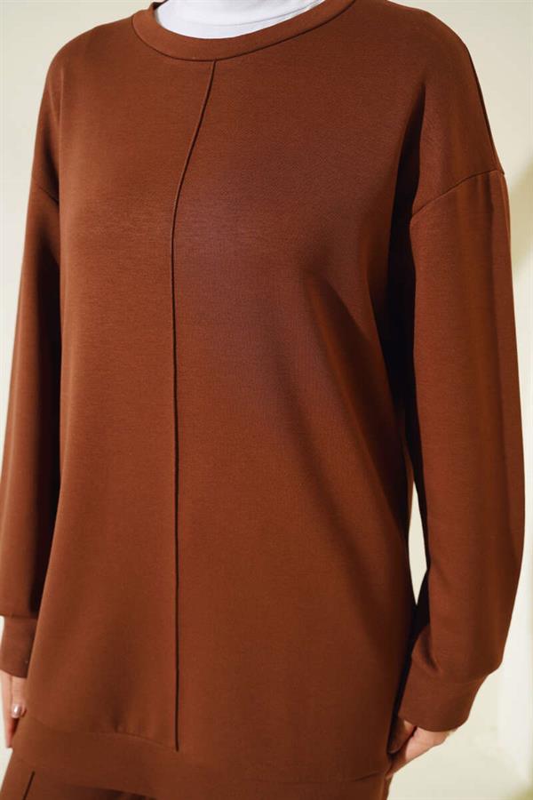 Front Button Tunic 2 Piece Set Brown