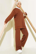 Front Button Tunic 2 Piece Set Brown