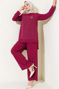 Striped Front 2 Piece Set Burgundy