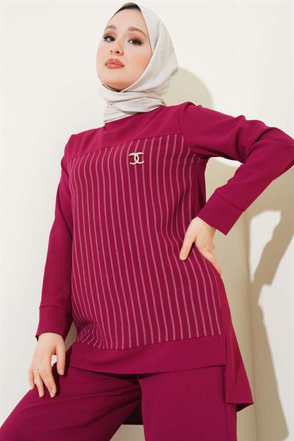 Striped Front 2 Piece Set Burgundy