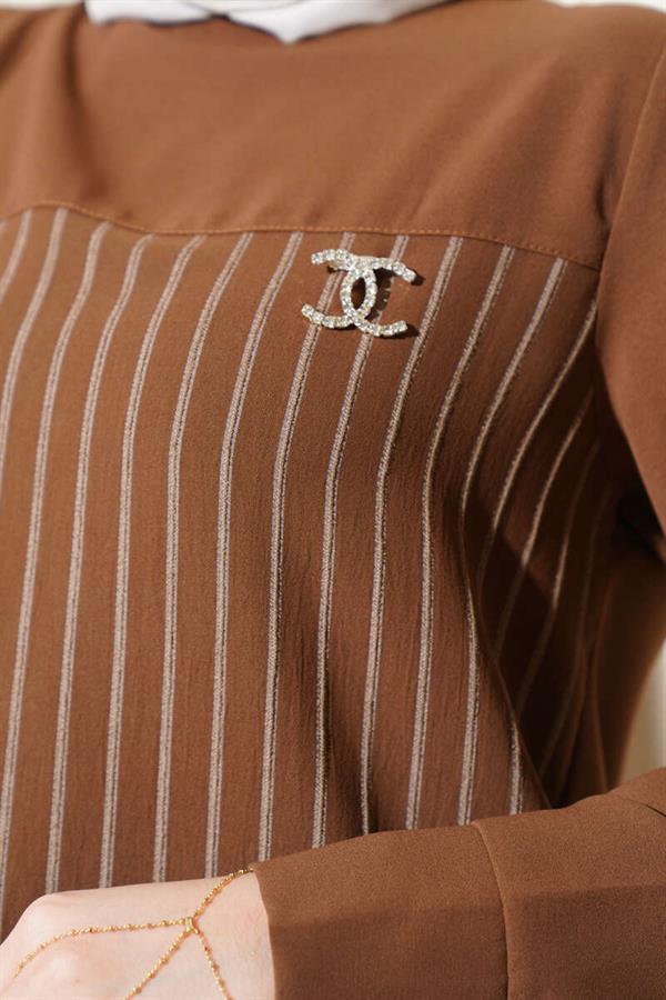 Striped Front 2 Piece Set Brown