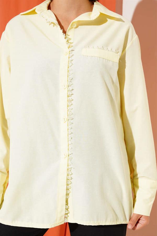 Front Lace Detail Shirt Yellow