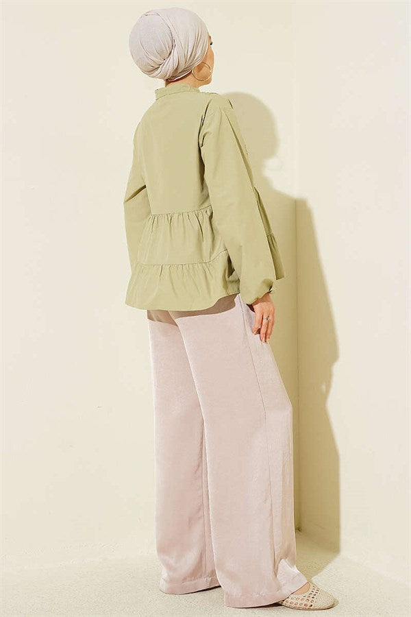 Short Shirt with Lace Trim Front, Light Green