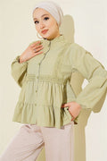 Short Shirt with Lace Trim Front, Light Green