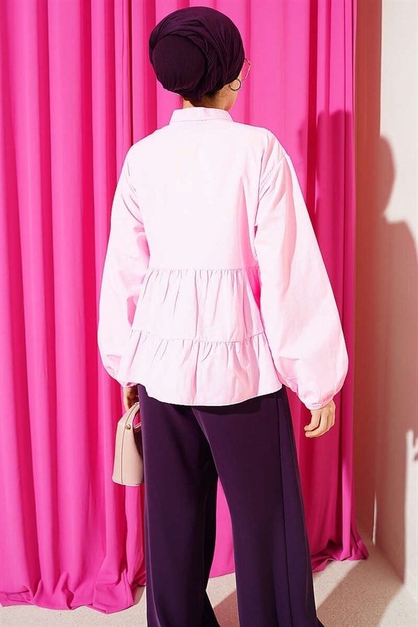 Pink Short Shirt with Lace Trim Front