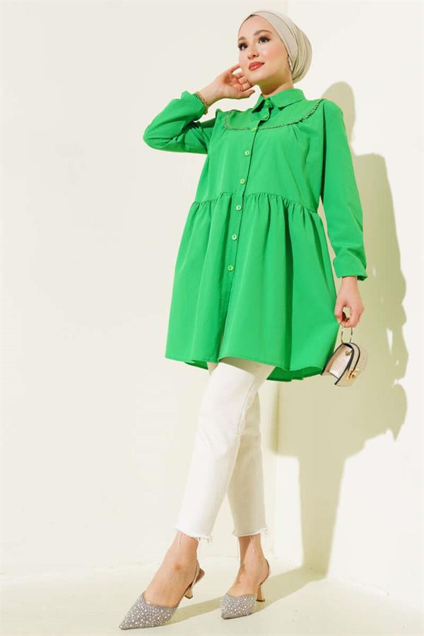 Lace Front Shirt Green