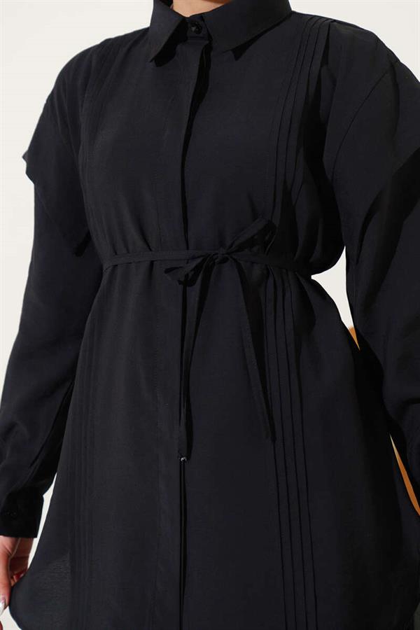 Front Pleated Laced 2 Piece Set Black