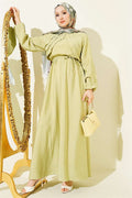 Dress with Vertical Ruffles at the Front and Elastic Waist, Sage Green