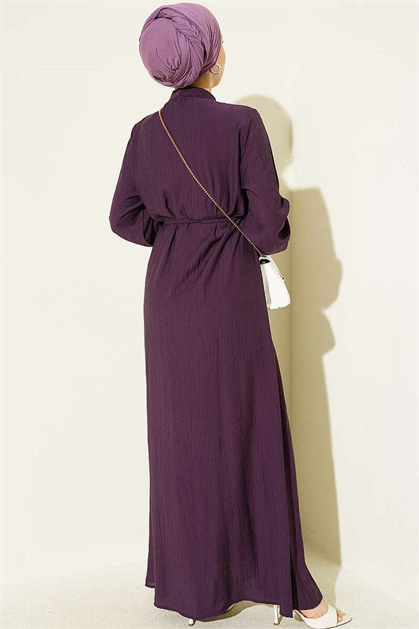 Purple Dress with Vertical Ruffles at the Front and Elastic Waist