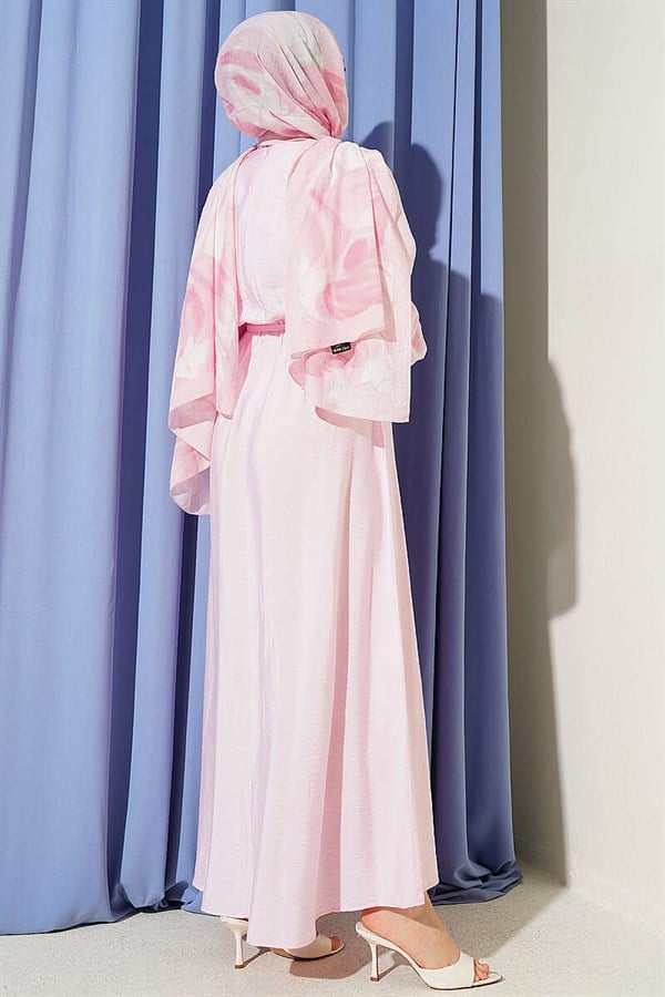 Pink Dress with Vertical Ruffles at the Front and Elastic Waist