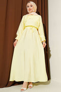 Yellow Dress with Vertical Ruffles at the Front and Elastic Waist