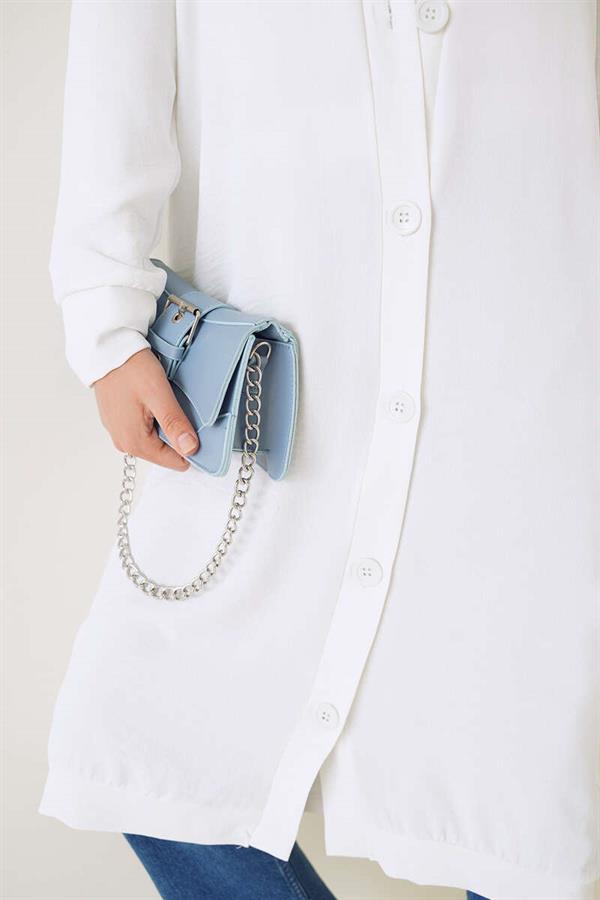 Aerobin White Long Cardigan with Front Buttons