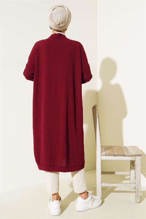Aerobin Burgundy Long Cardigan with Front Buttons