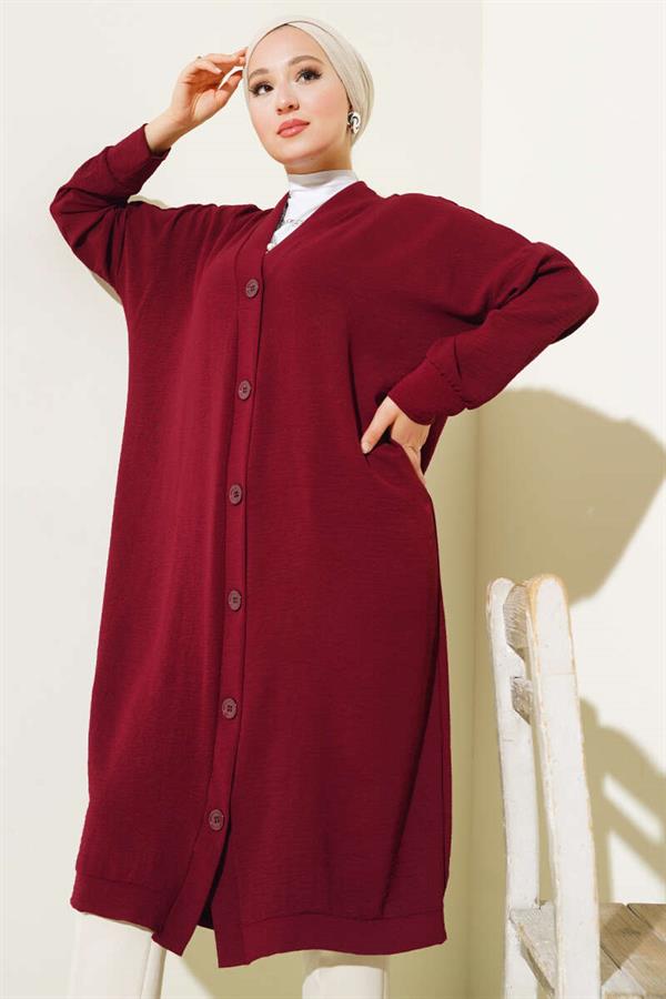 Aerobin Burgundy Long Cardigan with Front Buttons