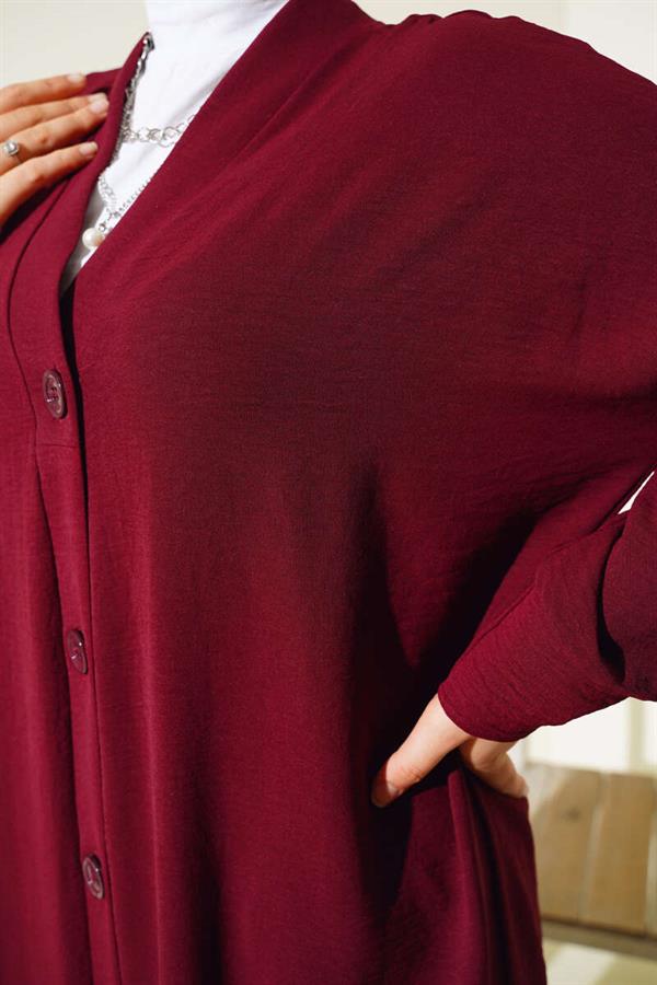 Aerobin Burgundy Long Cardigan with Front Buttons
