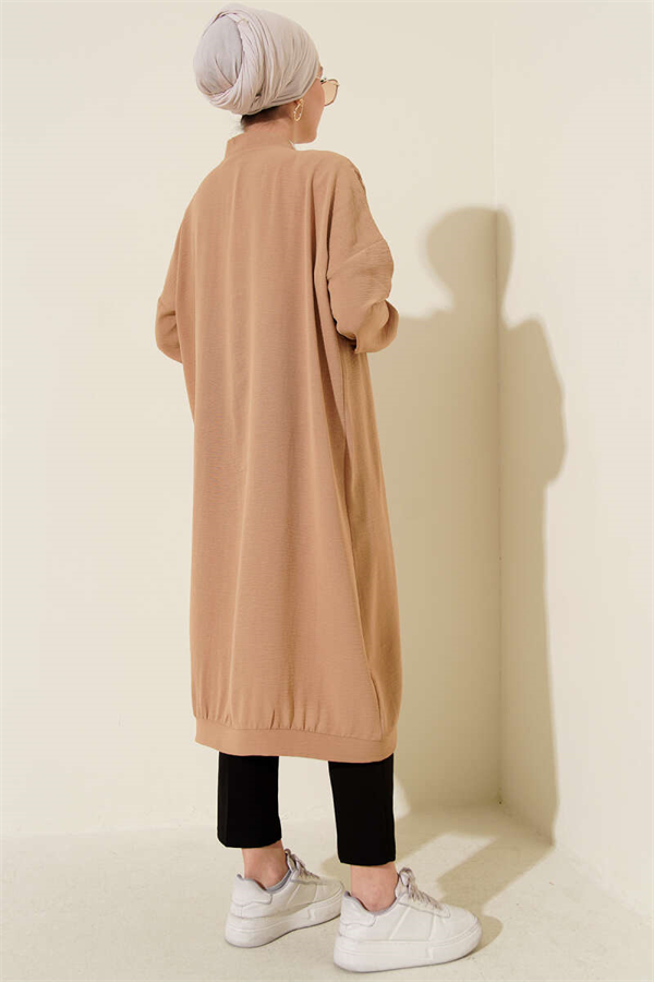 Button-Front Ayrobin Biscuit Long Cardigan