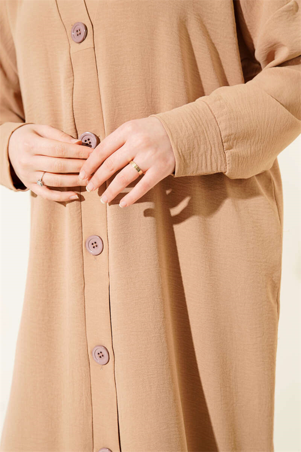 Button-Front Ayrobin Biscuit Long Cardigan