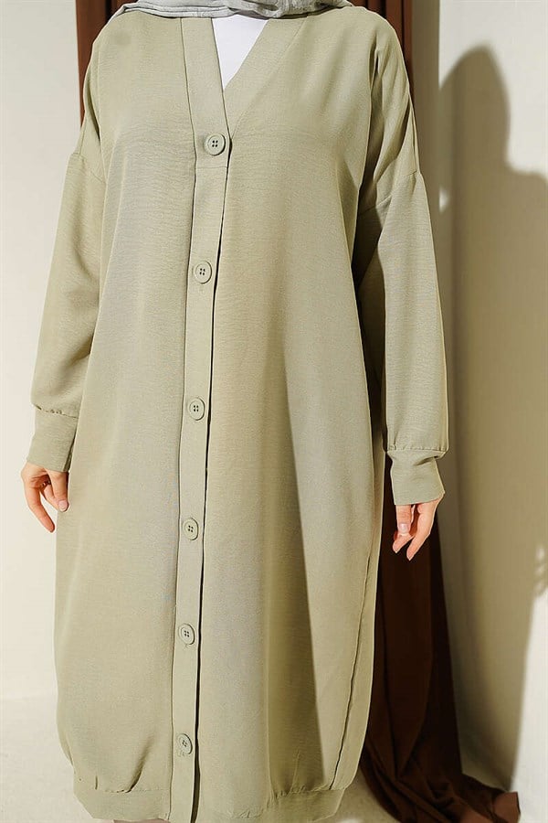 Ayrobin Long Cardigan in Light Green with Button Front