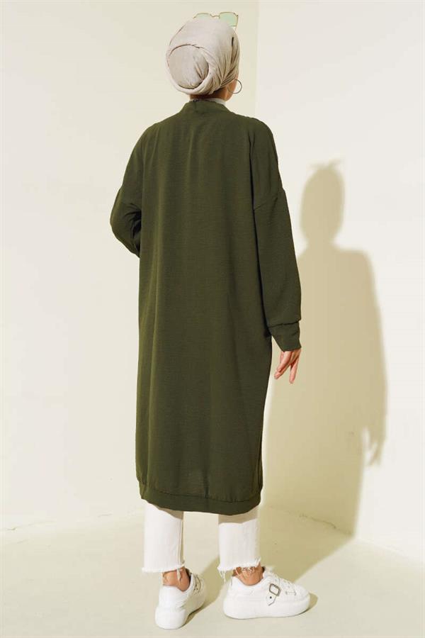 Aerobin Khaki Long Cardigan with Buttons on the Front