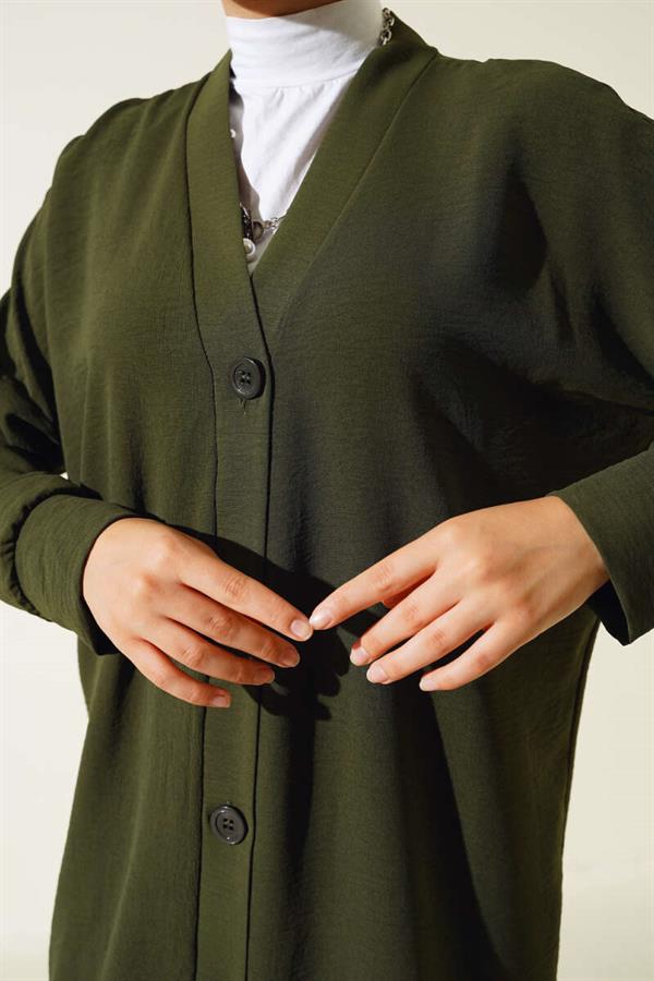 Aerobin Khaki Long Cardigan with Buttons on the Front
